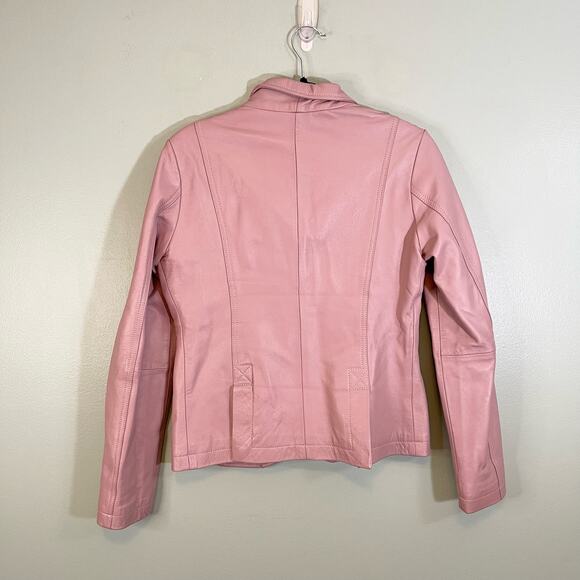 XOXO Jacket Womens M Genuine Leather Motorcycle Biker Snap Button Up Preppy Pink - Picture 3 of 10